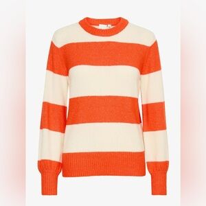 NWT ICHI IHEDEN Knit Jumper Orange Com Almond Milk Stripes Sweater size Small